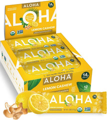 ALOHA empaque frontal Lemon Cashew mostrando beneficios orgánicos