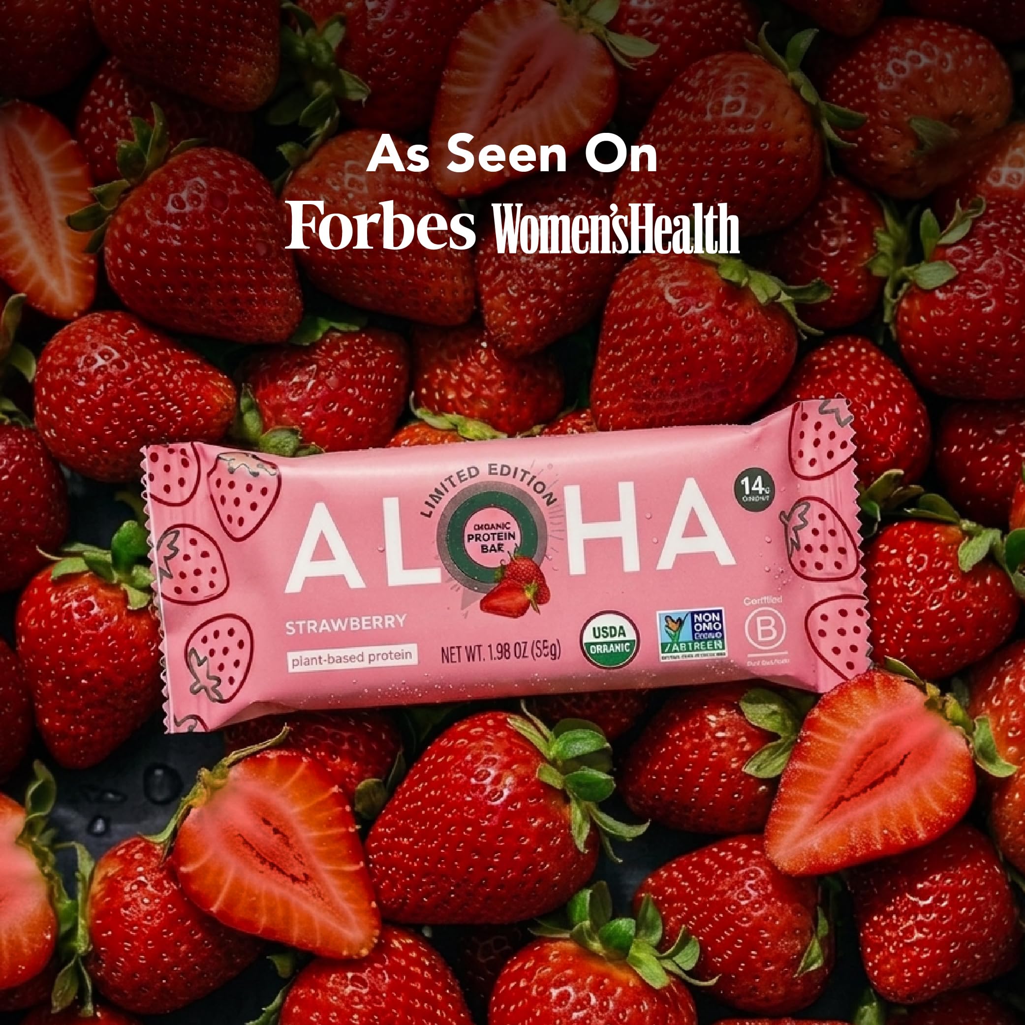 ALOHA etiqueta con lista de ingredientes orgánicos y certificados