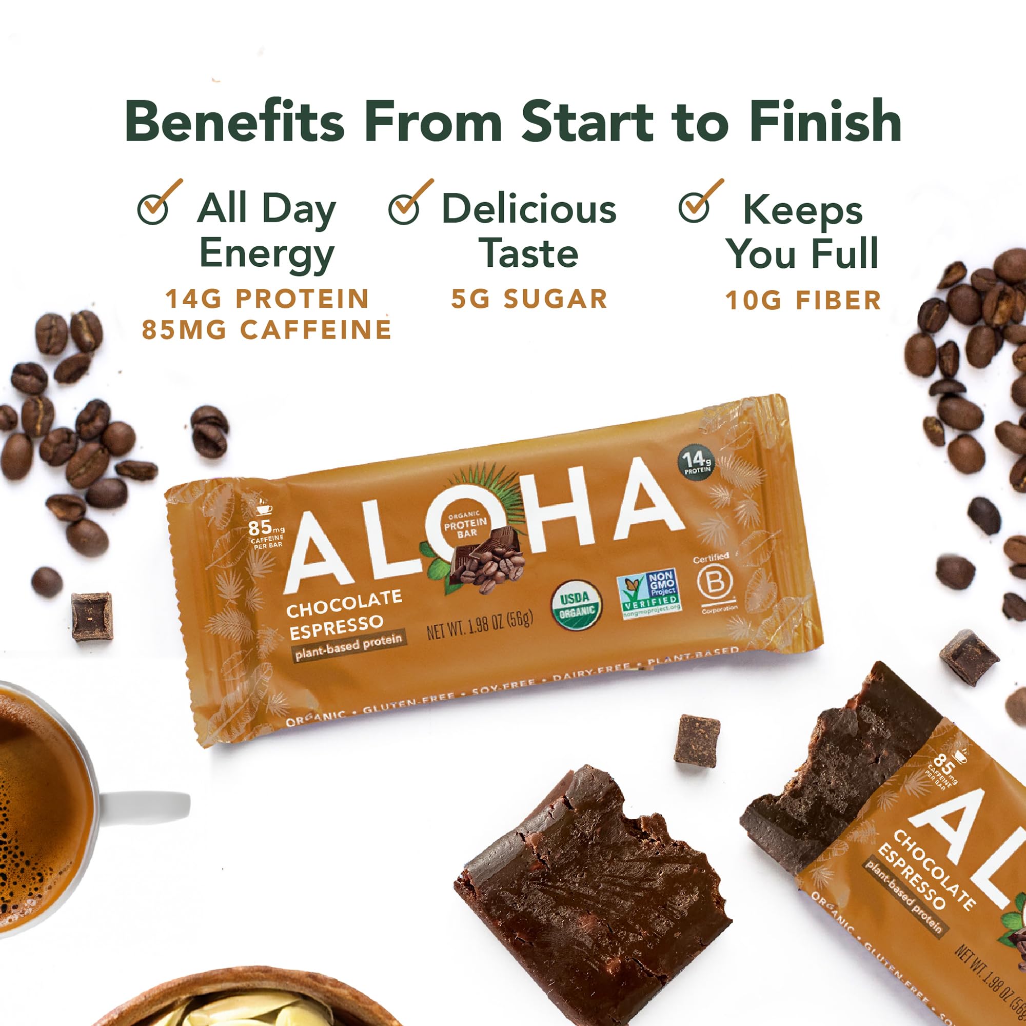 ALOHA ingredientes: cacao, semillas de calabaza y arroz integral saludables