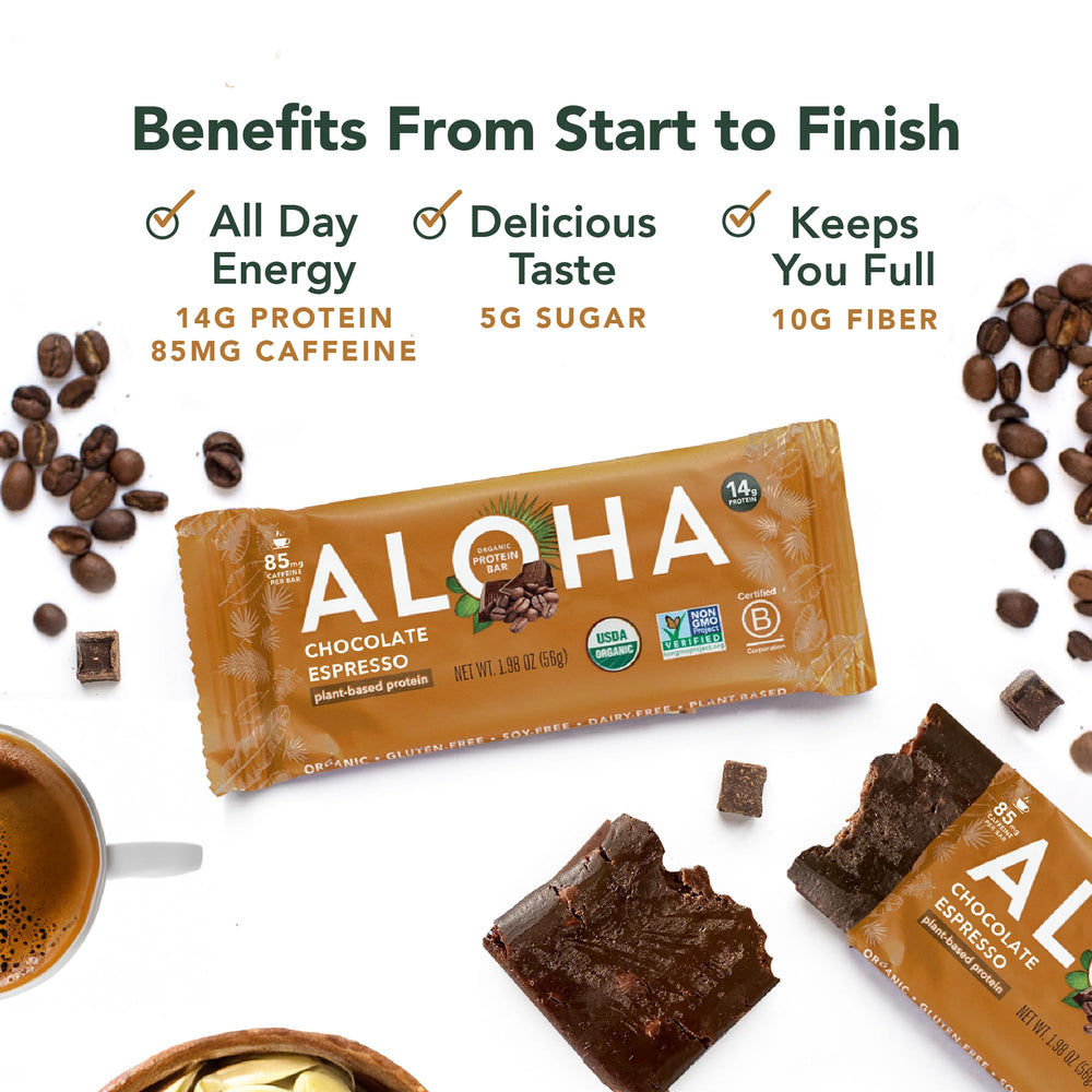 ALOHA ingredientes: cacao, semillas de calabaza y arroz integral saludables