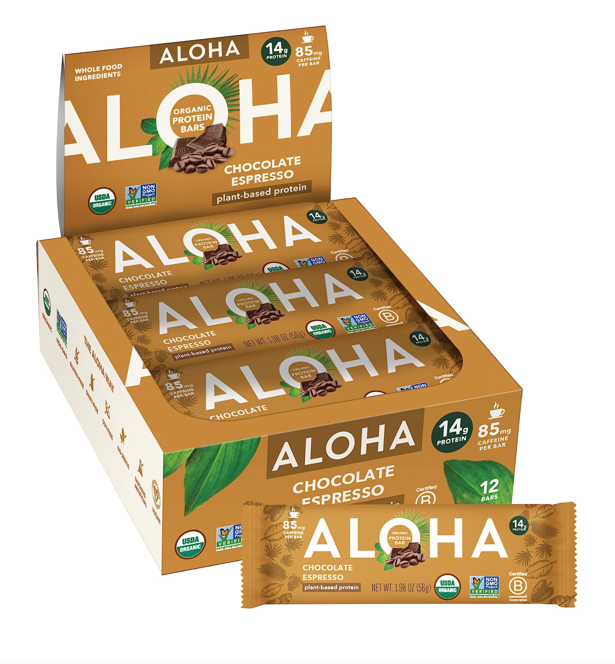 ALOHA paquete frontal Chocolate Espresso mostrando diseño y beneficios