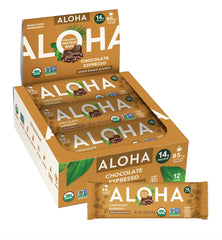 ALOHA paquete frontal Chocolate Espresso mostrando diseño y beneficios