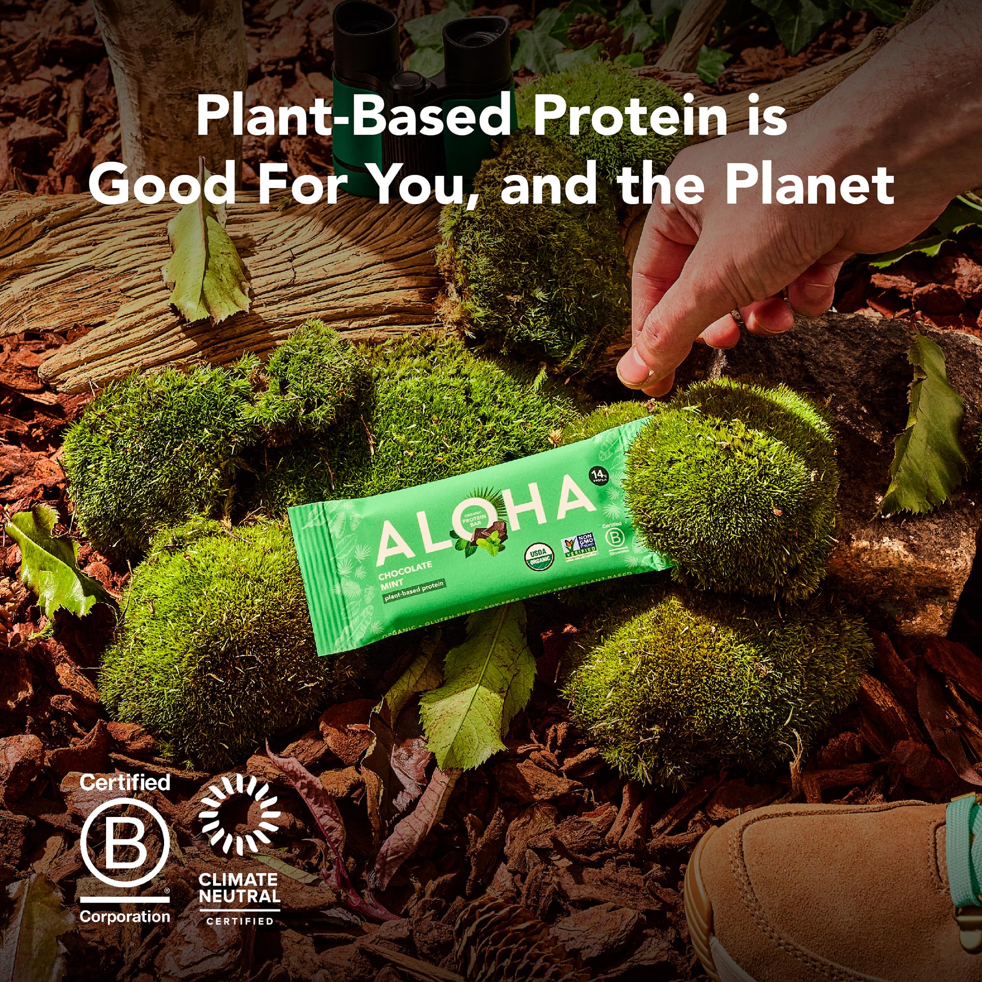 ALOHA packaging label showing USDA Organic and Certified B-Corp assurances