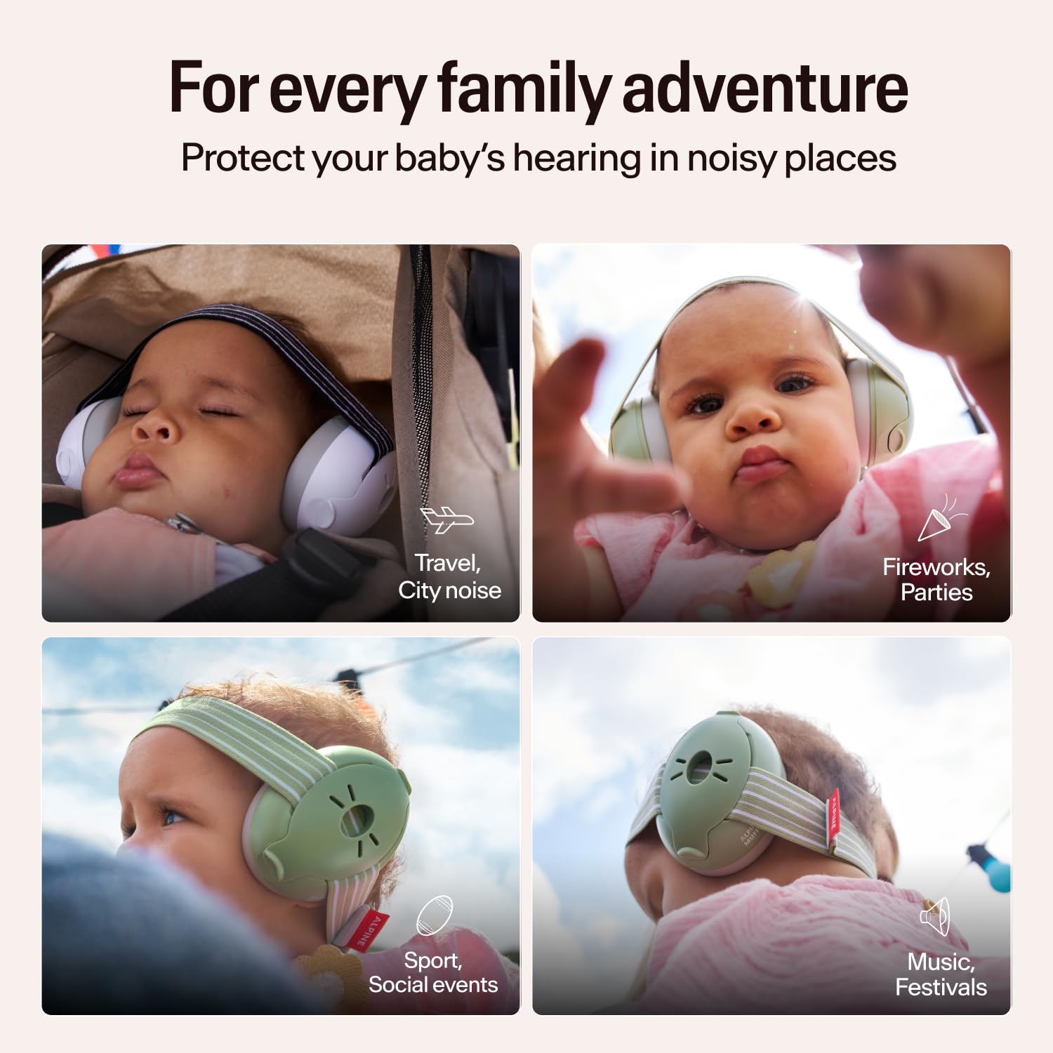 Alpine Muffy Baby usadas en avión reduciendo ruido durante el viaje