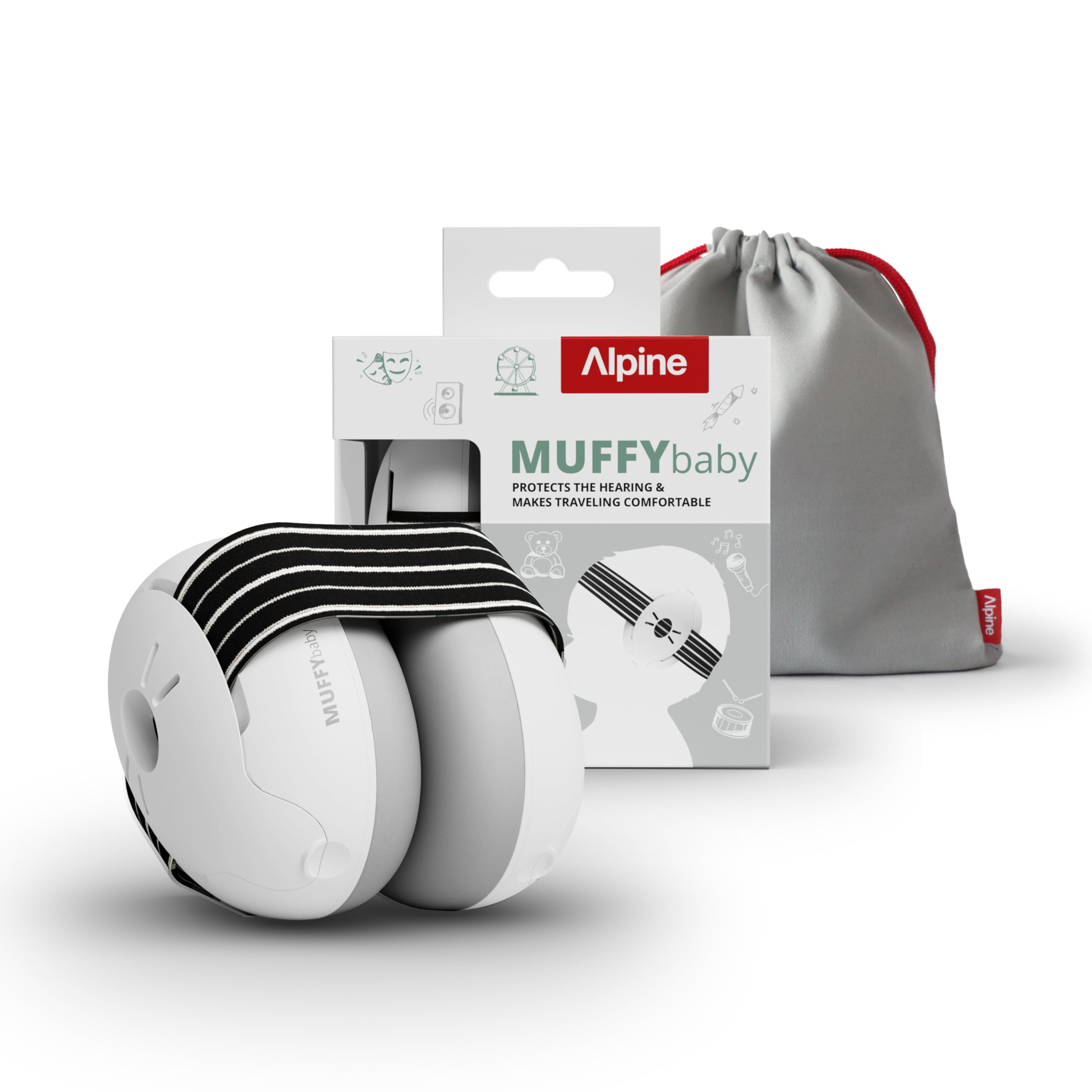 Alpine Muffy Baby vista frontal del empaque mostrando protección eficaz