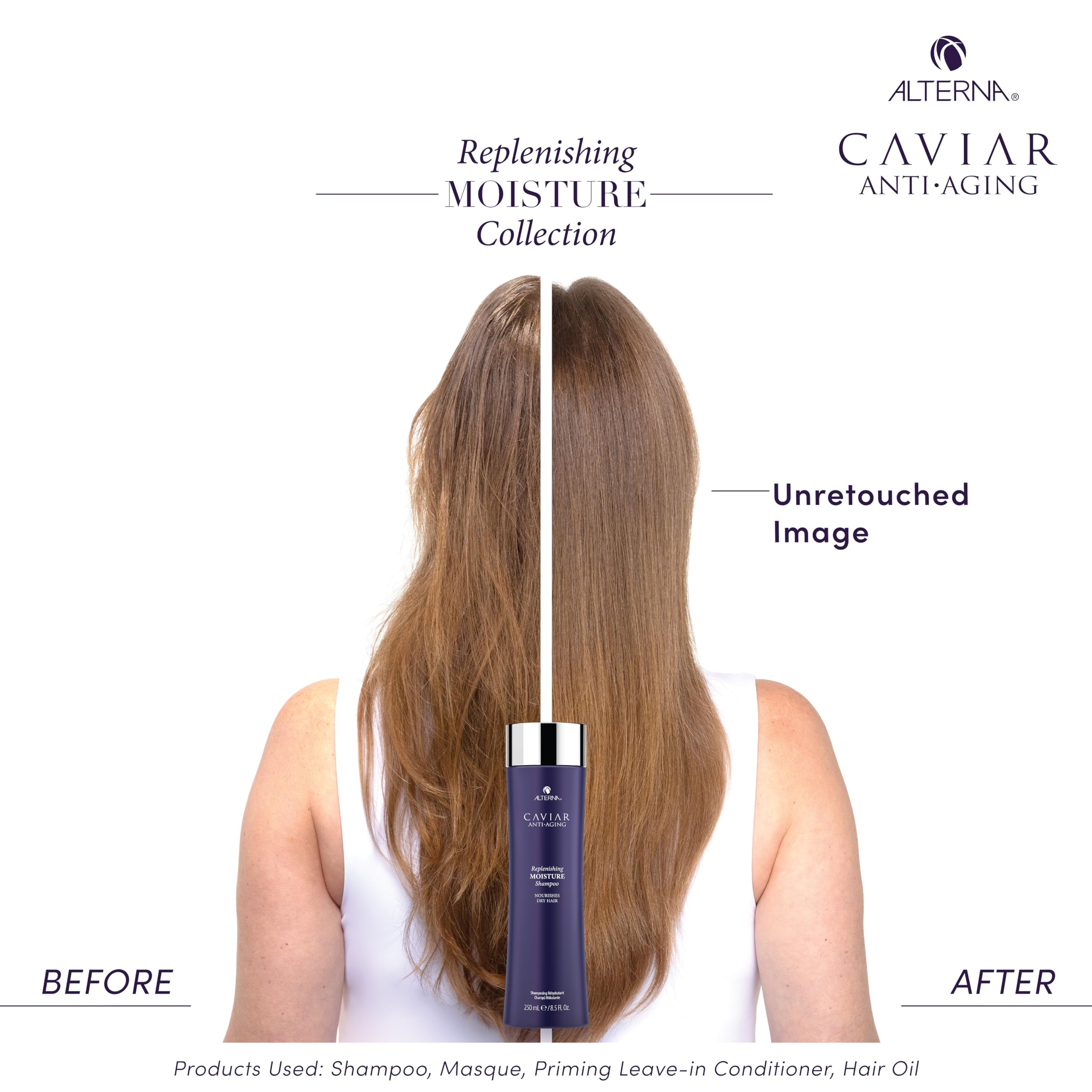 Alterna before and after hair showing improved shine and softer texture