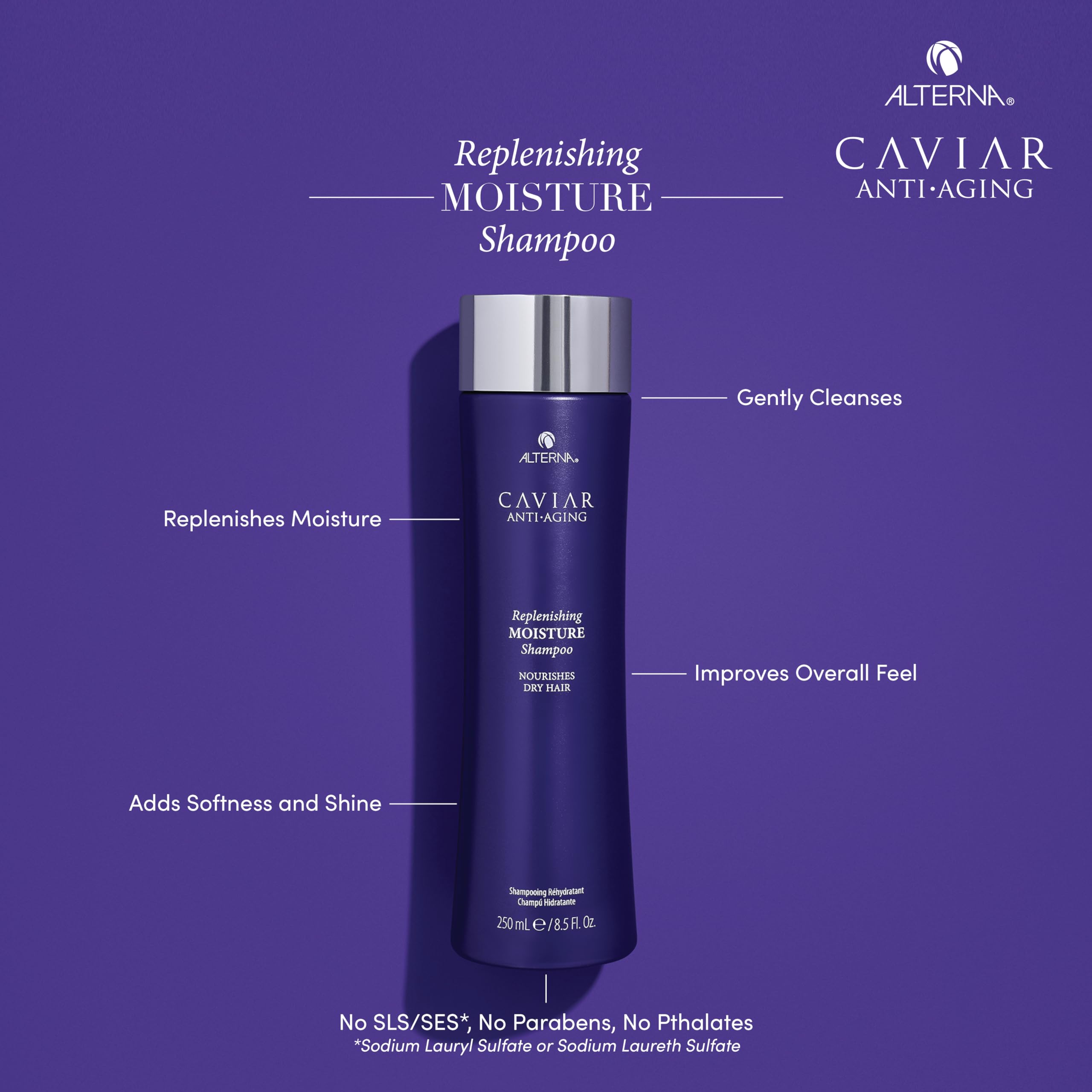 Alterna label close-up highlighting caviar extract and gentle, color-safe formula