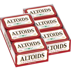 Altoids lata abierta con mentas visibles para acceso rápido y práctico