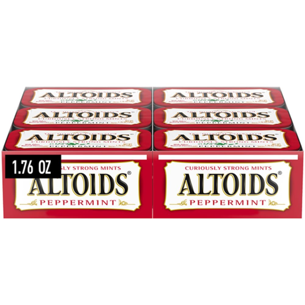 Altoids lata frontal mostrando diseño clásico y facilidad de transporte