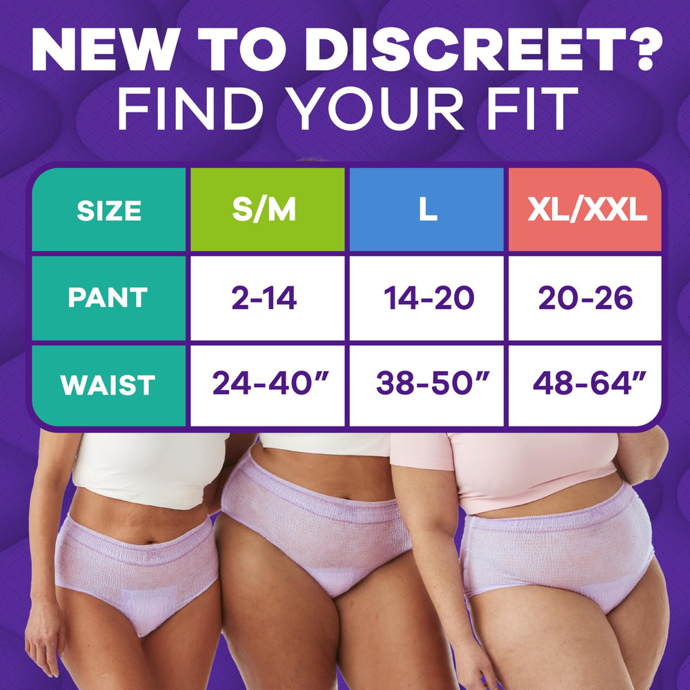 Always Discreet mano sosteniendo talla S/M para referencia de tamaño y ajuste