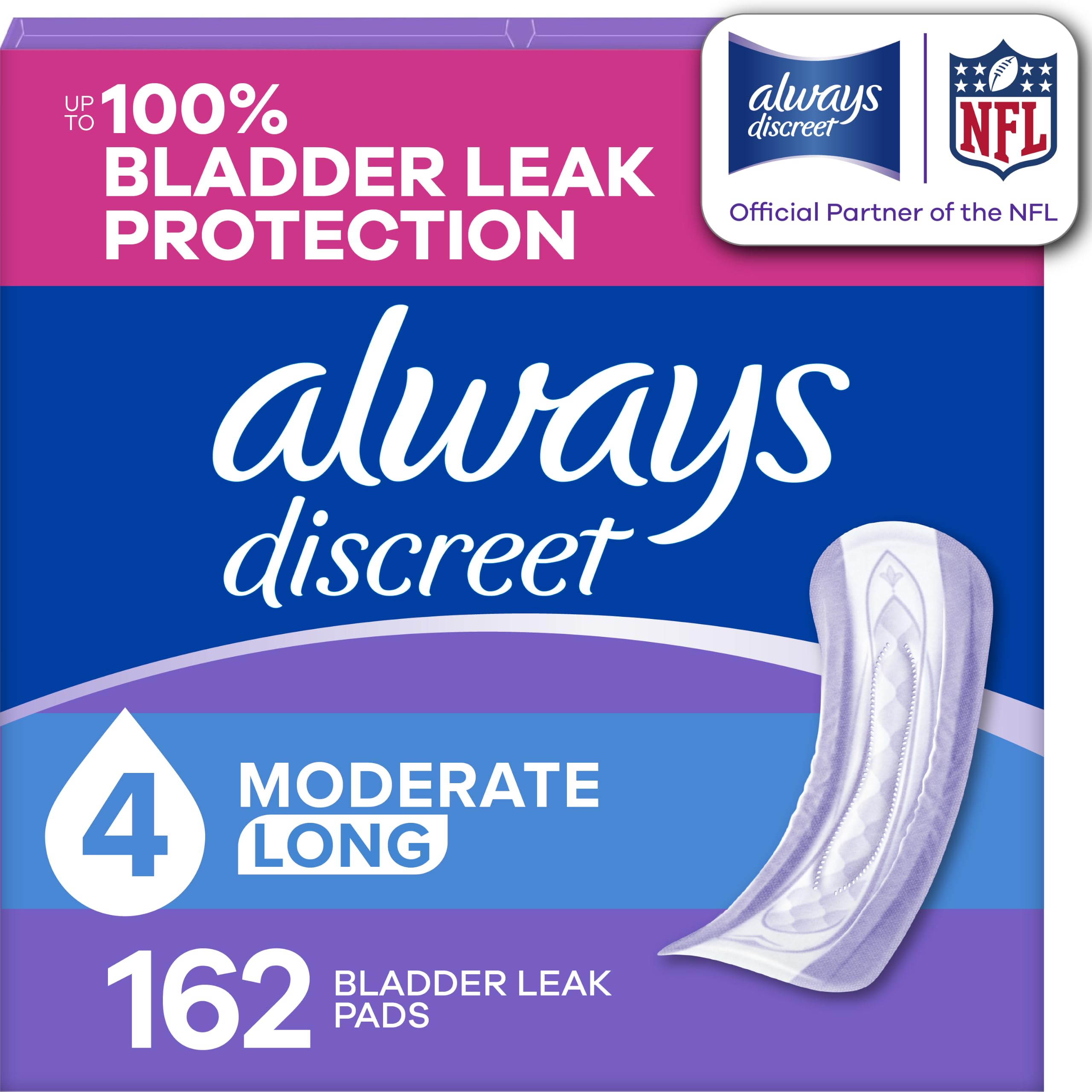 Always Discreet paquete frontal mostrando diseño y conteo 162