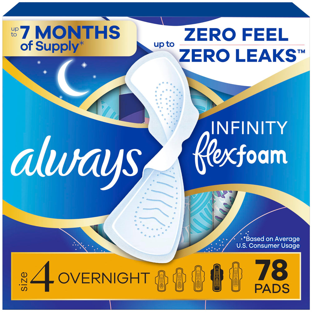 Always Infinity empaque frontal mostrando 78 toallas y ahorro por paquete