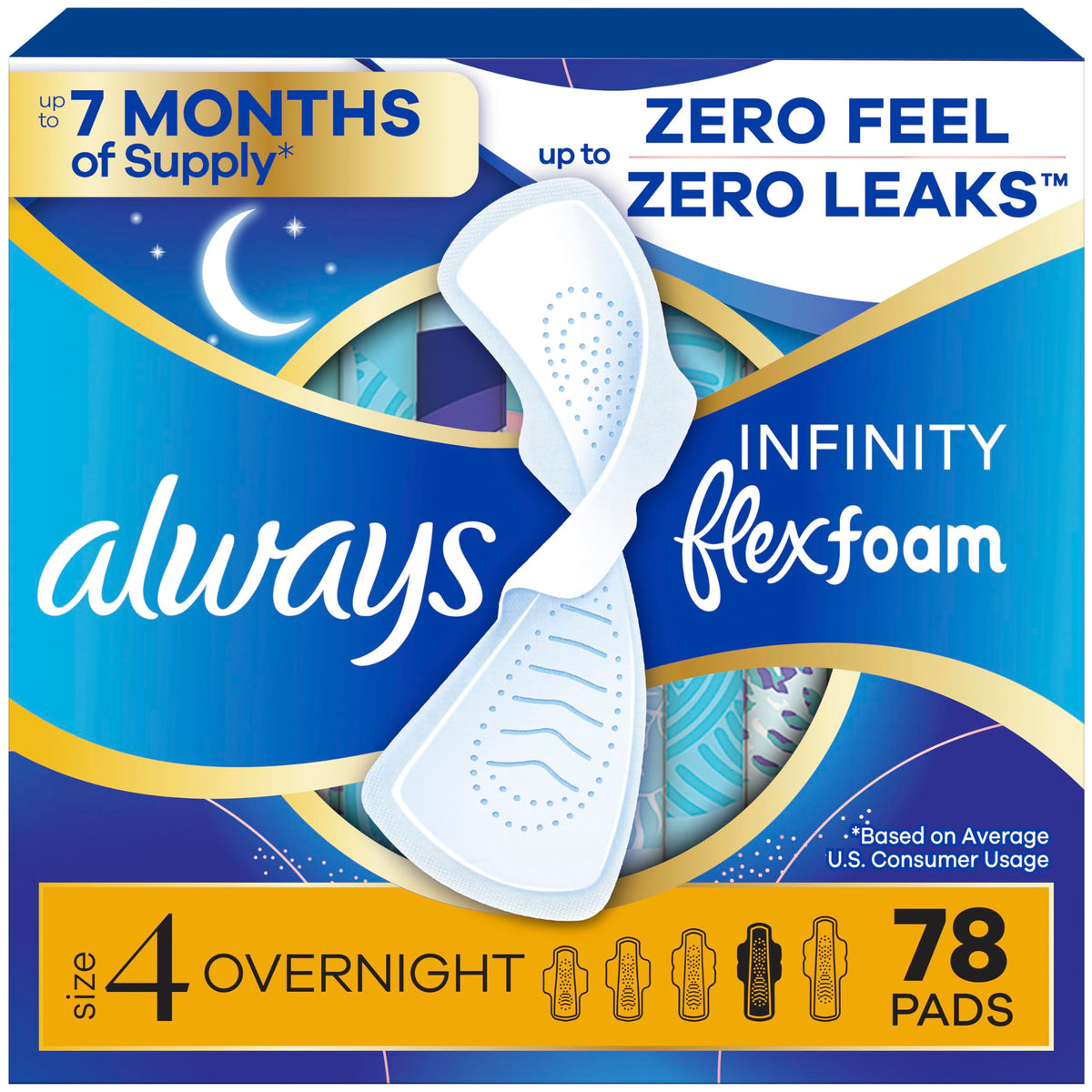 Always Infinity empaque frontal mostrando 78 toallas y ahorro por paquete