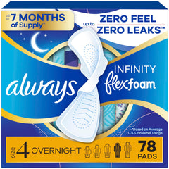 Always Infinity empaque frontal mostrando 78 toallas y ahorro por paquete