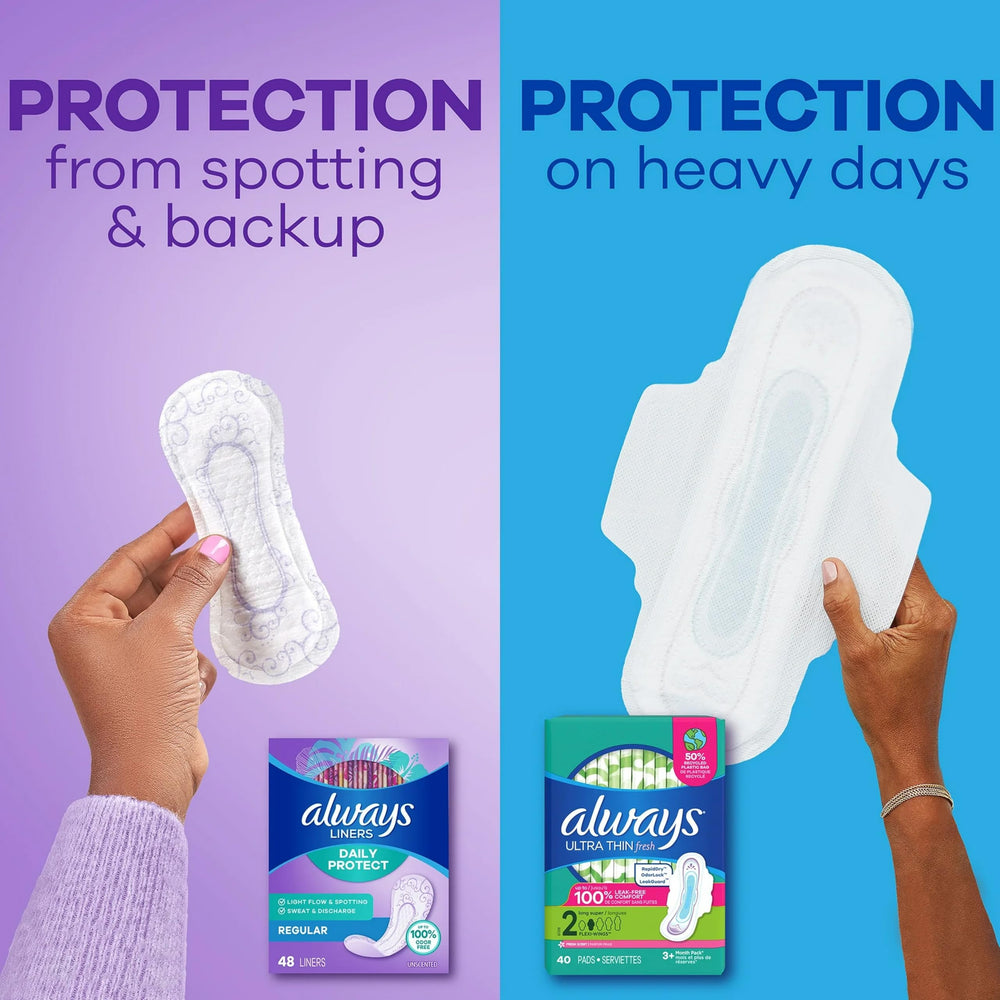 Always Radiant protector colocado en ropa interior para uso diario cómodo