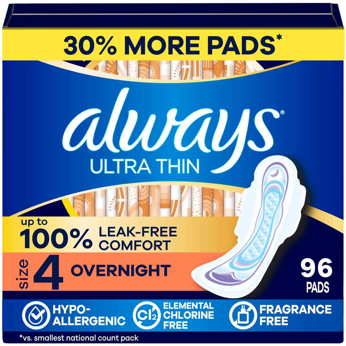 Always Ultra Thin front packaging showing product name and quantity for clarity