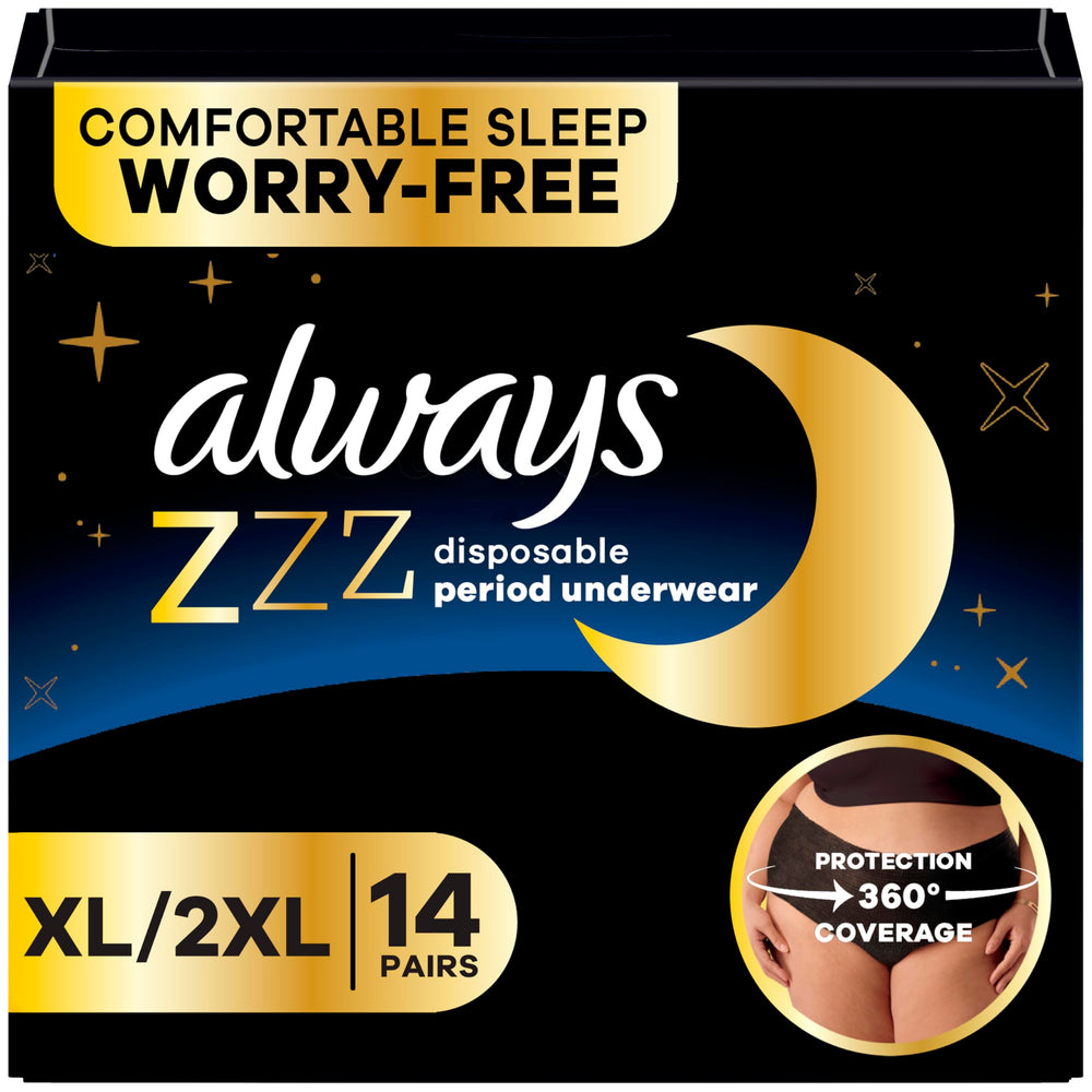 Always ZZZ empaque frontal mostrando las 14 unidades y beneficio de protección nocturna