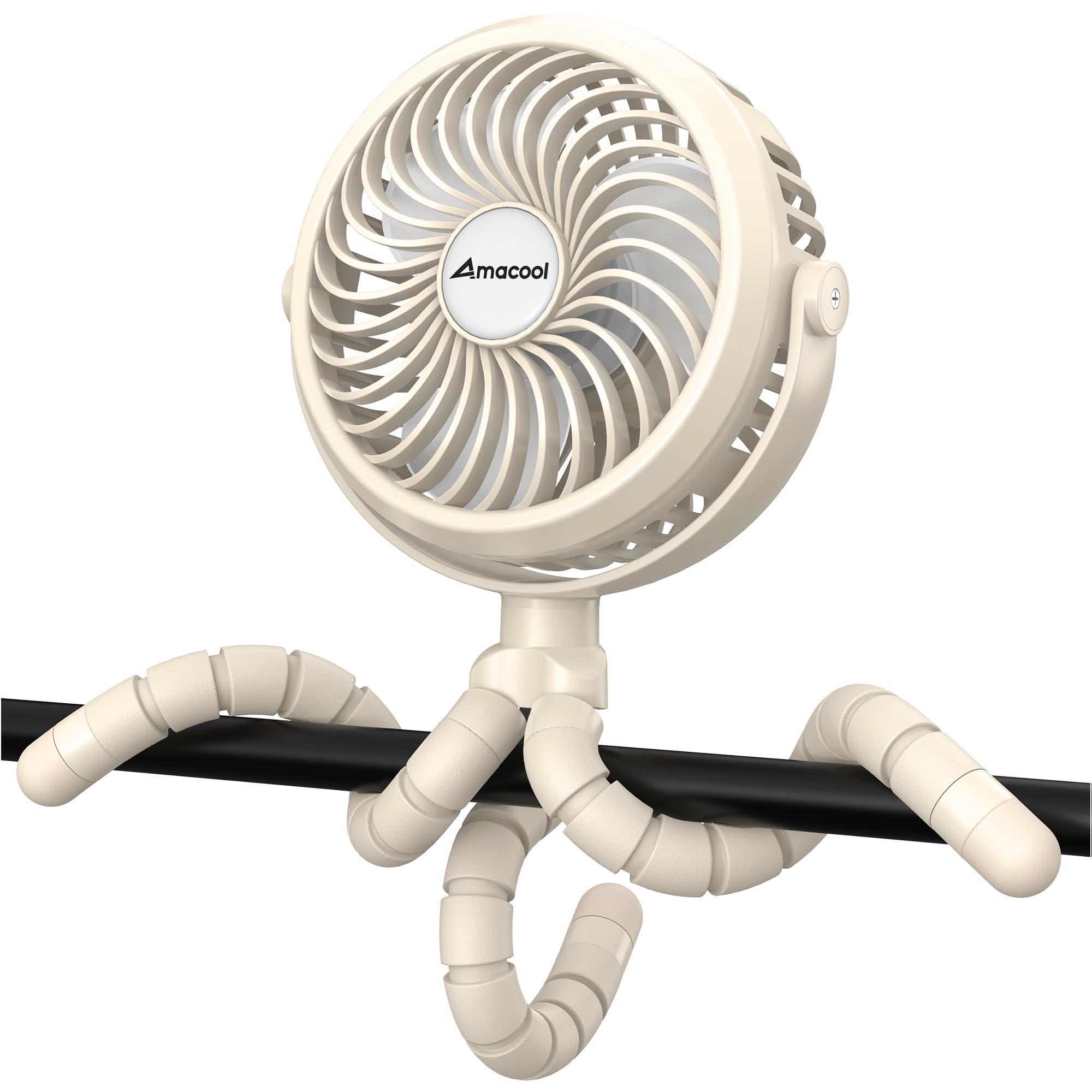 AMACOOL vista frontal del ventilador con clip, portátil y compacto