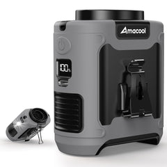 AMACOOL ventilador de cintura vista frontal con clip, sujeción segura