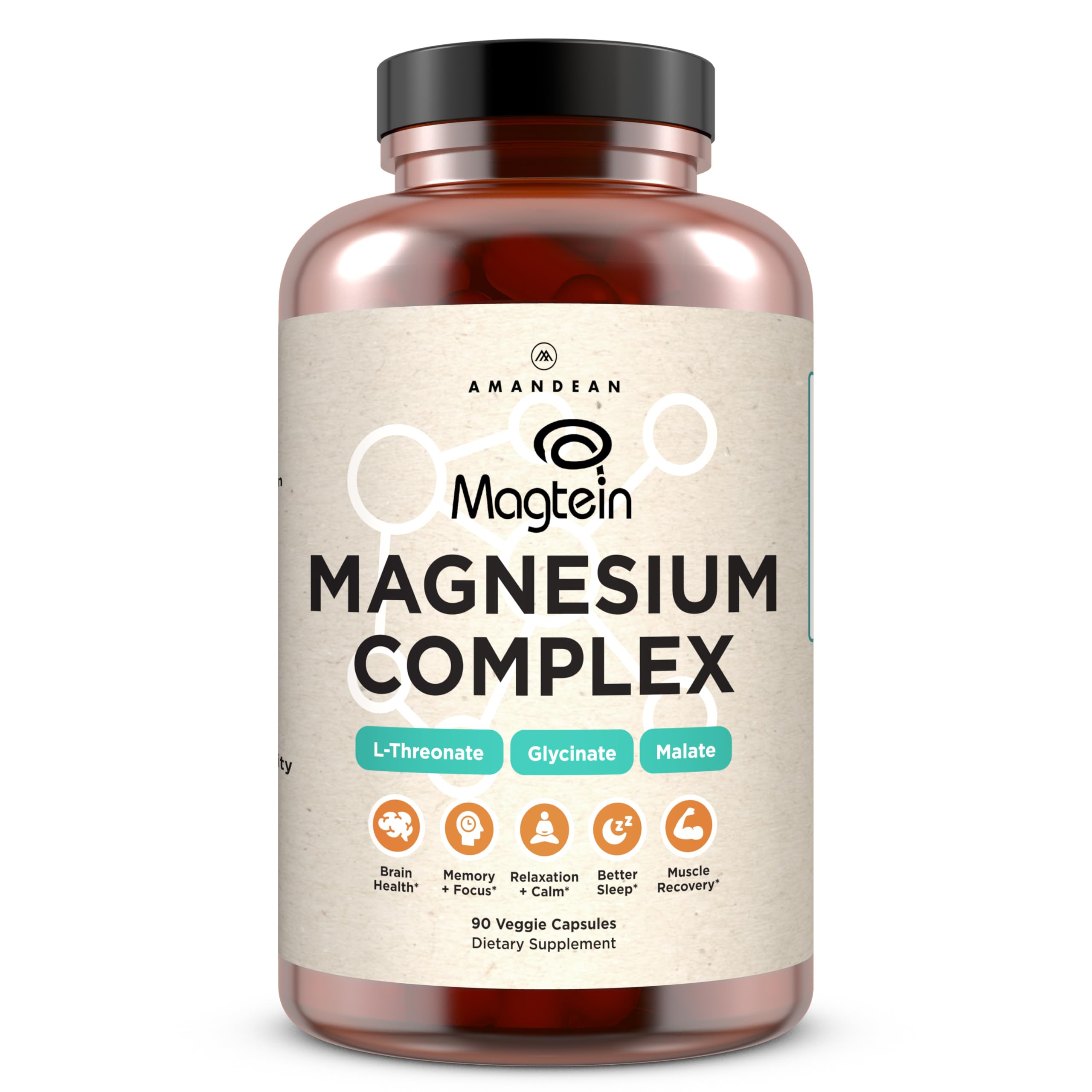 AMANDEAN frontal del empaque mostrando fórmula triple de magnesio y beneficio de absorción