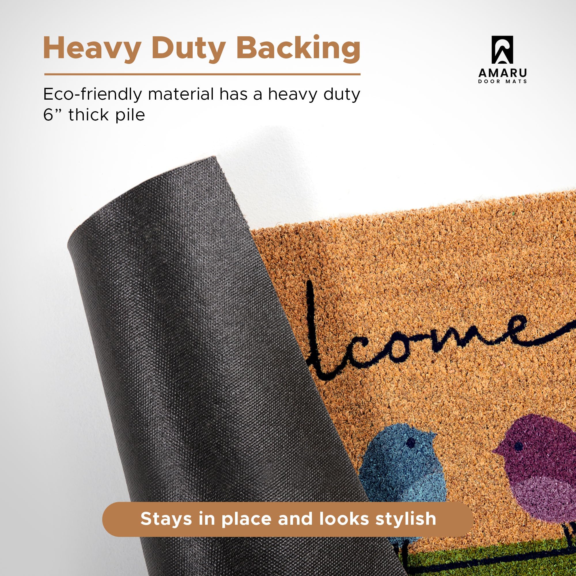 AMARU DOOR MATS detalle del estampado de aves que realza la decoración