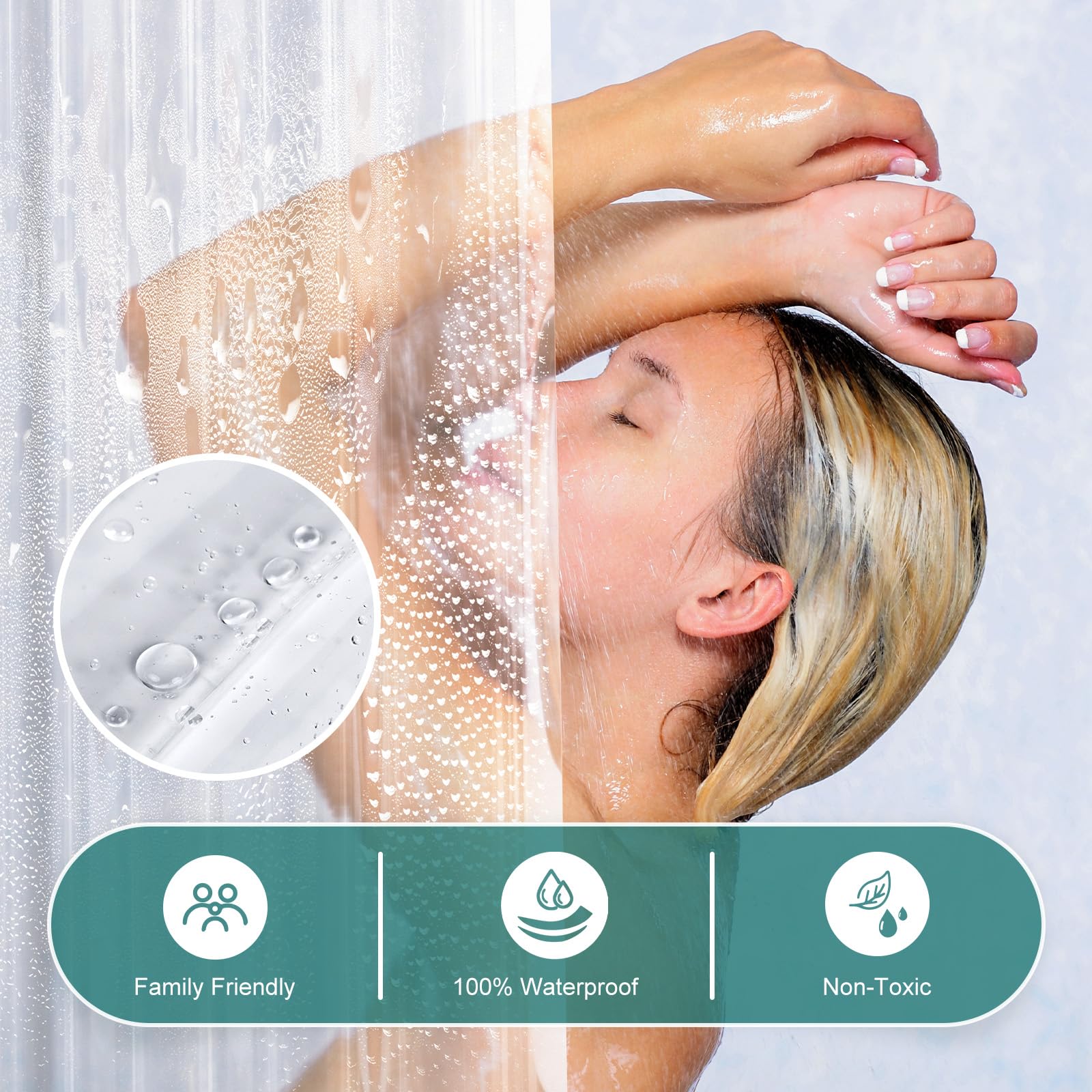 AmazerBath forro instalado en ducha real manteniendo el agua dentro