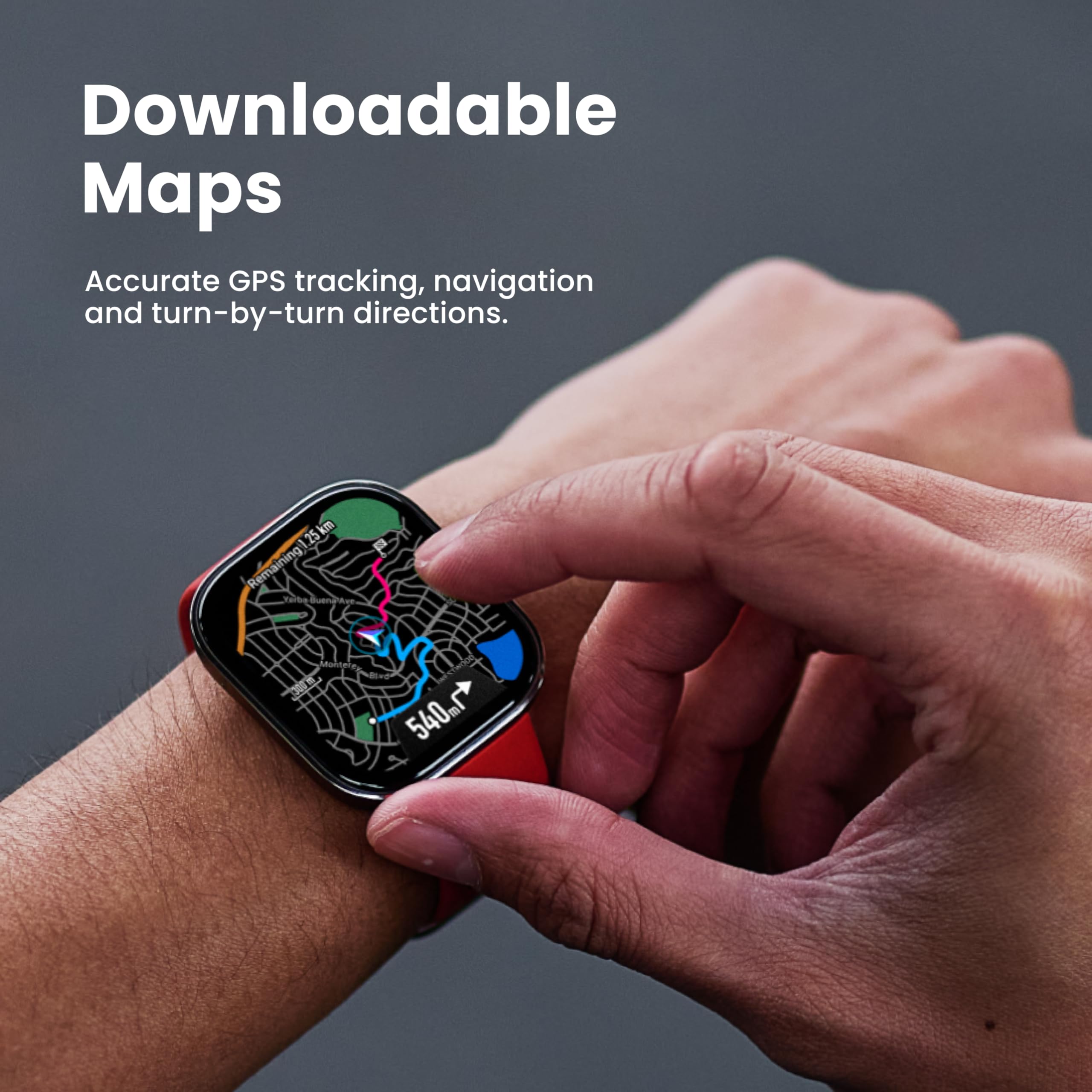 Amazfit Bip 6 usuario corriendo mostrando seguimiento GPS en tiempo real