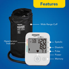 Amazon Basic Care monitor en uso en brazo de adulto para lecturas prácticas