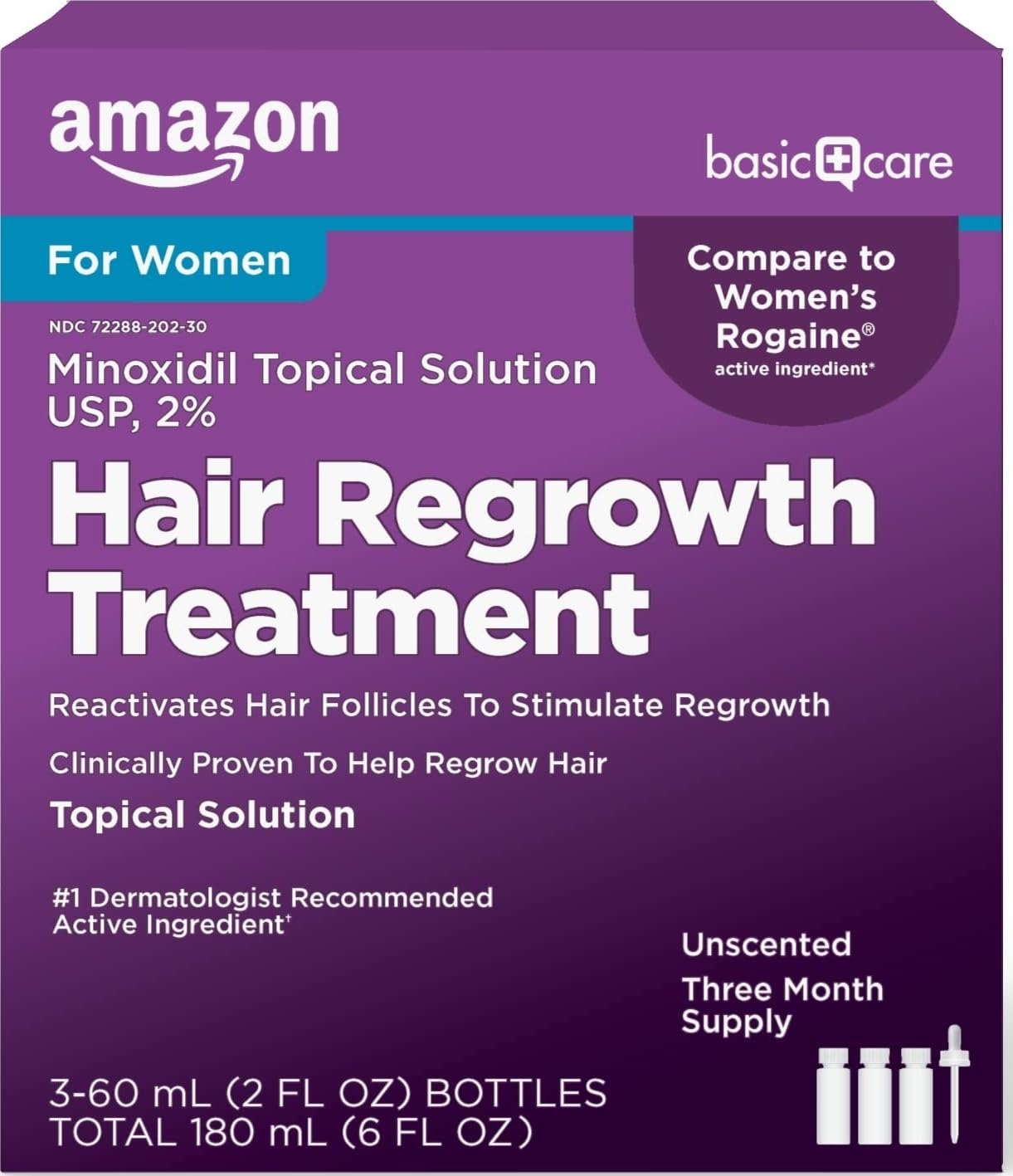 Amazon Basic Care frasco frontal del producto mostrando etiqueta clara y tamaño