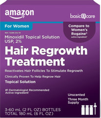 Amazon Basic Care frasco frontal del producto mostrando etiqueta clara y tamaño