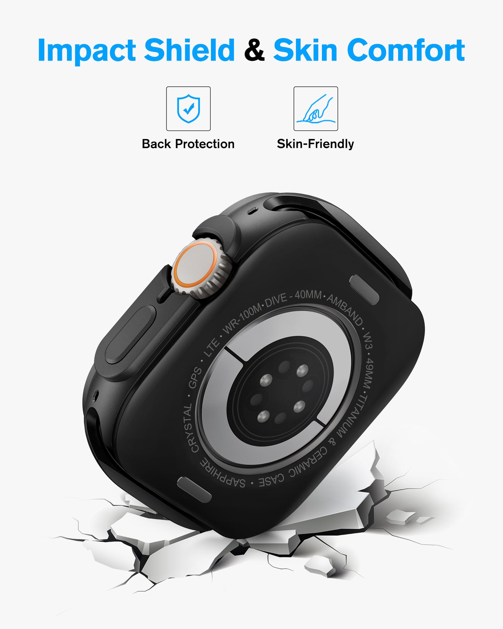amBand escala mostrando ajuste preciso al Apple Watch Ultra 49mm para referencia