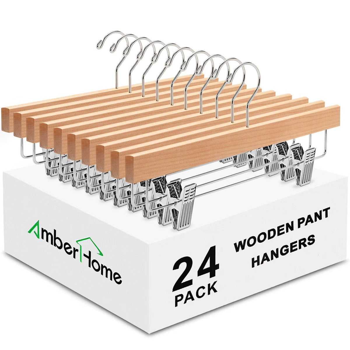 Amber Home percha frontal del paquete mostrando 24 unidades y acabado elegante