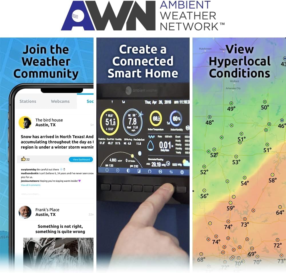 Ambient Weather display with app dashboard enabling remote access and controls
