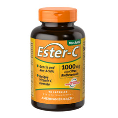 American Health Ester-C front packaging showing bottle and label, clear supplement info