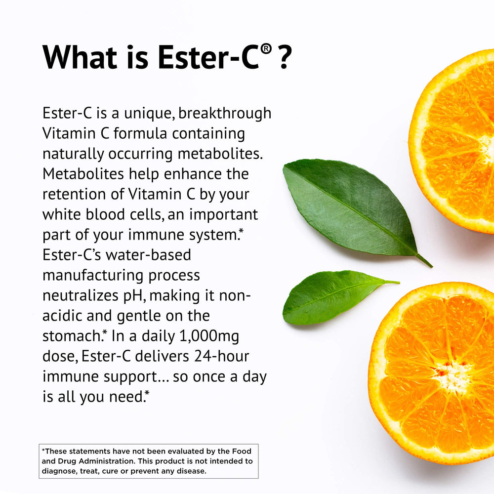 American Health Ester-C label and supplement facts, highlights bioflavonoids and non-GMO