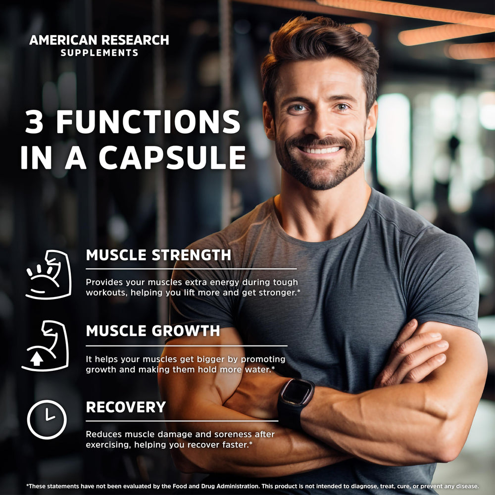 American Research Supplements cápsulas en primer plano mostrando textura micronizada