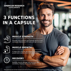American Research Supplements cápsulas en primer plano mostrando textura micronizada