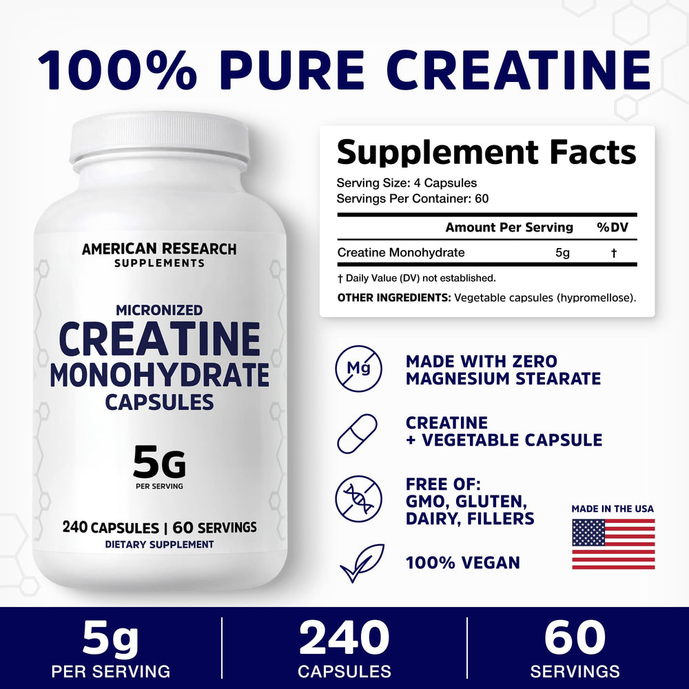 American Research Supplements bote abierto con cápsulas listas para tomar rápidamente