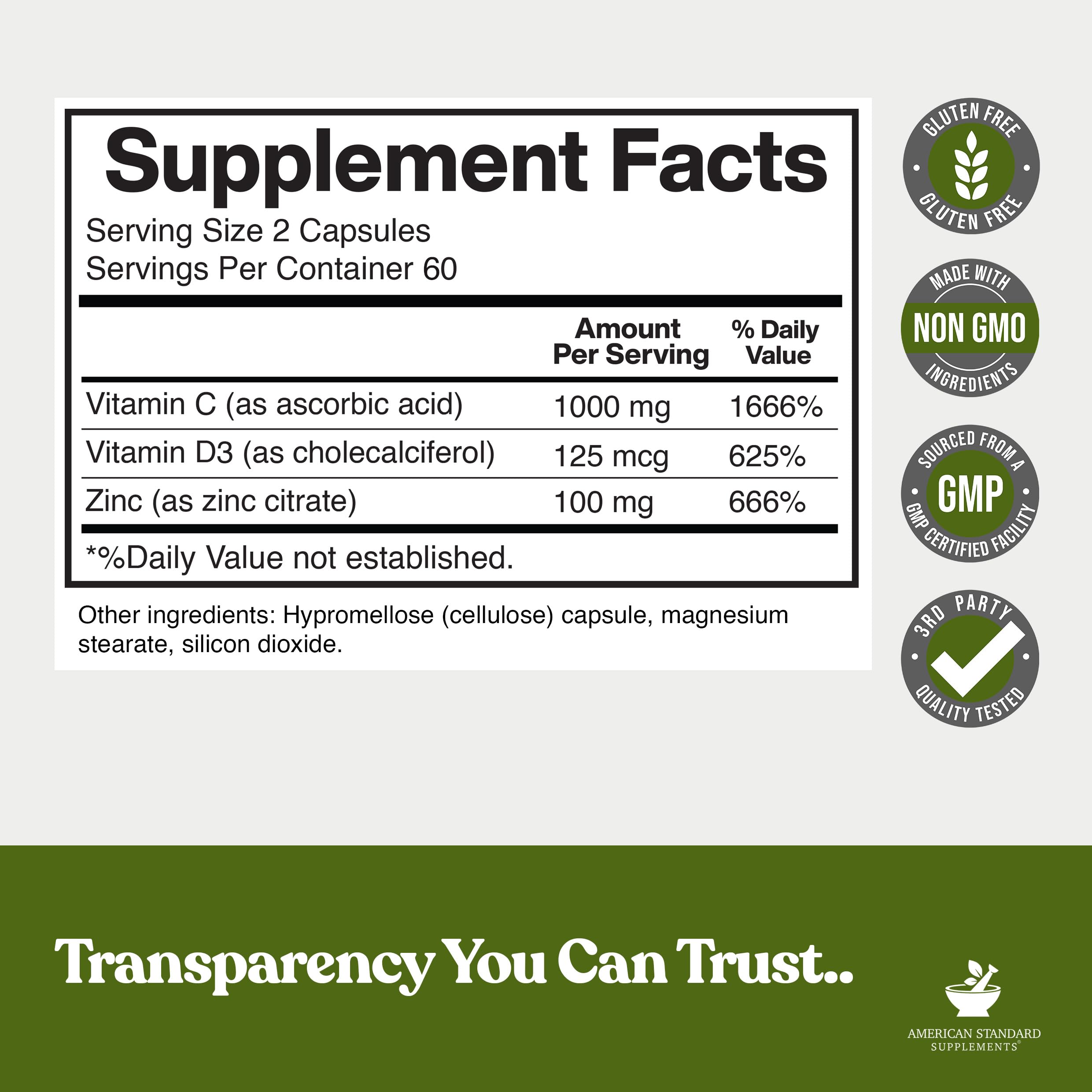 American Standard Supplements primer plano de cápsulas mostrando textura y color