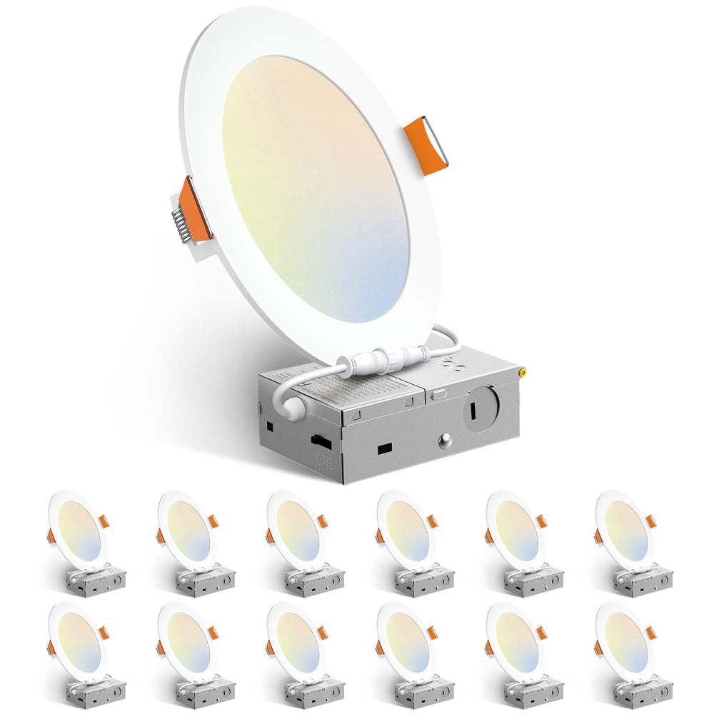 Amico vista frontal del paquete blanco mostrando el set de 12 y ahorro energético