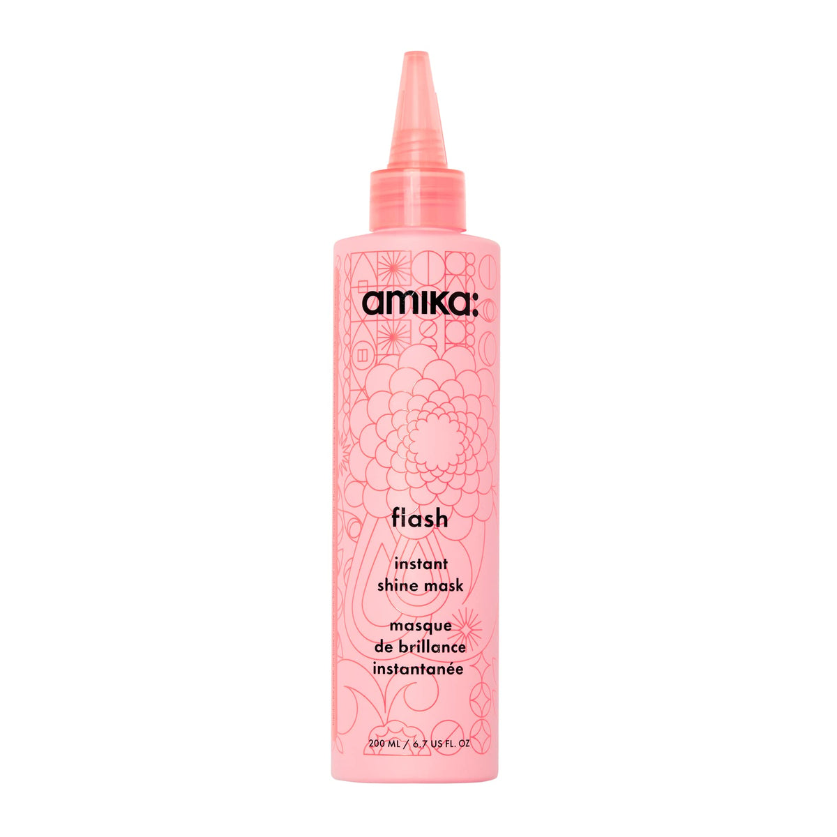 Amika frontal del envase mostrando el diseño y beneficio de brillo instantáneo