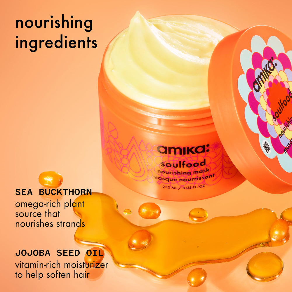 Amika etiqueta con ingredientes que resalta vitaminas y nutrientes acondicionadores