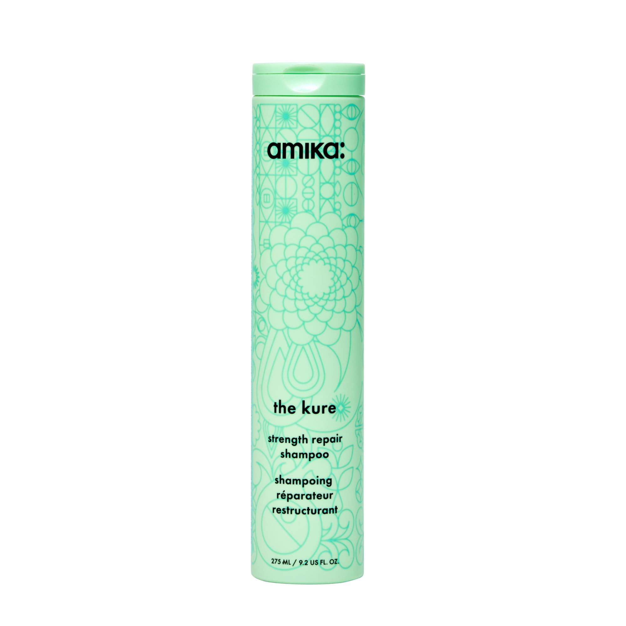 Amika botella frontal 275 ml mostrando diseño y volumen para cuidado reparador