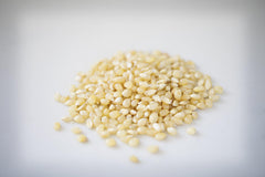 Amish Country Popcorn primer plano de granos mostrando uniformidad y frescura