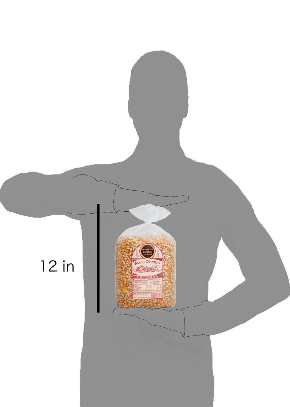 Amish Country Popcorn etiqueta con información Non-GMO y sin gluten detallada