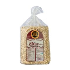 Amish Country Popcorn bolsa frontal que muestra 6 lb y beneficio de cantidad