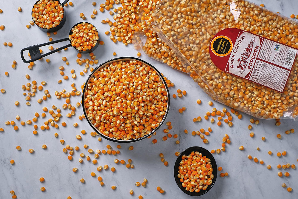 Amish Country Popcorn textura de grano cercana que revela calidad y uniformidad