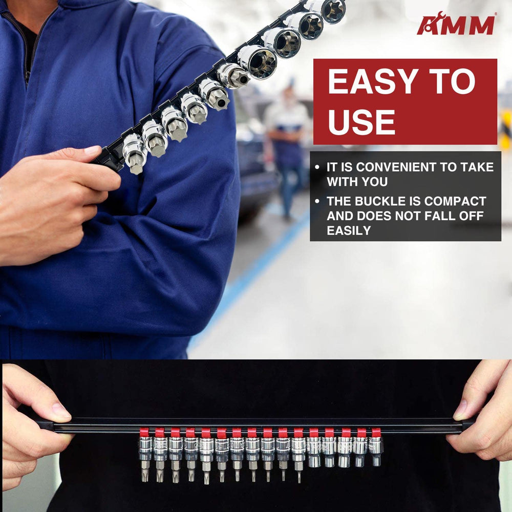 AMM rieles en azul negro y rojo para diferenciar SAE y métricos rápidamente