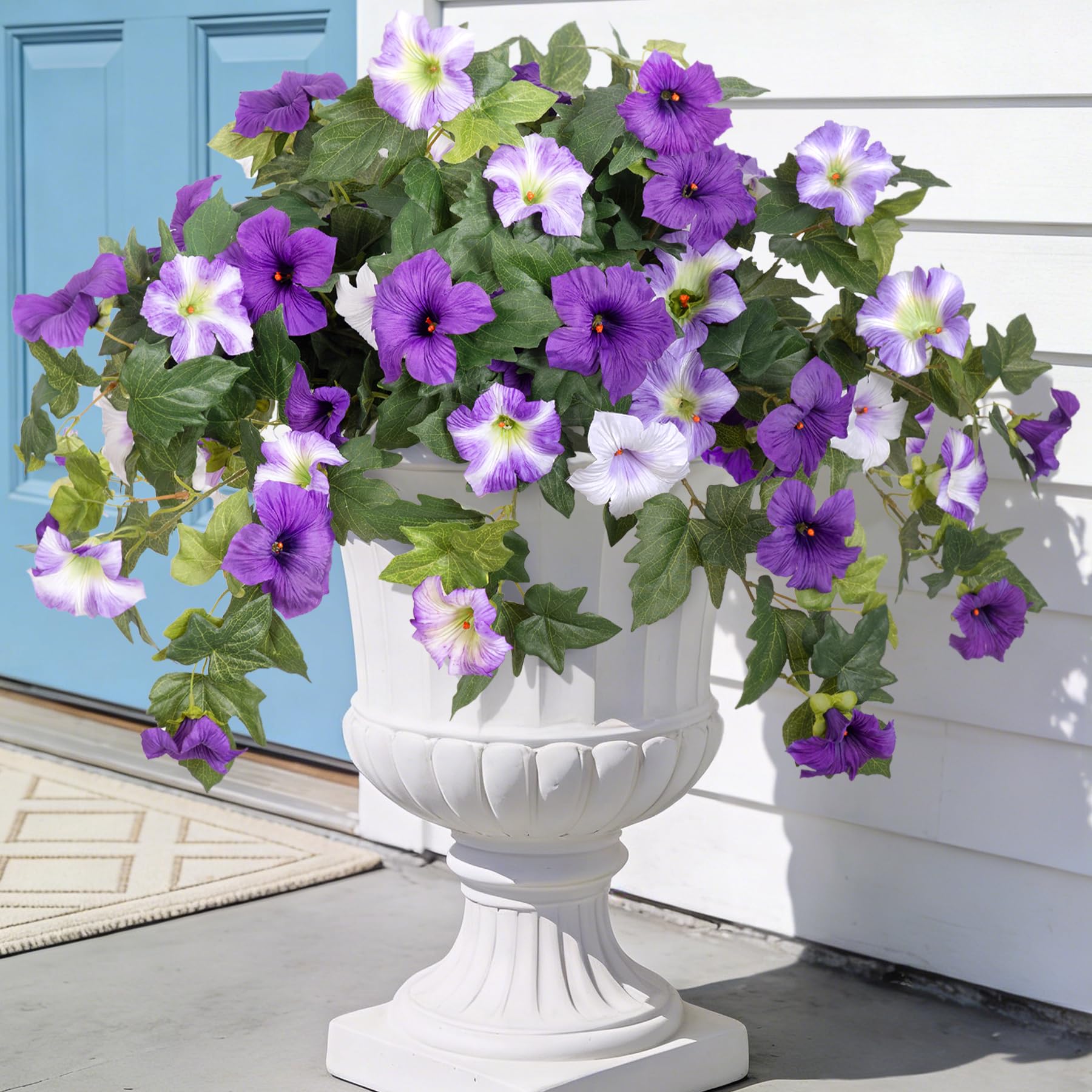 Ammyoo vista frontal del par de petunias para decoración exterior