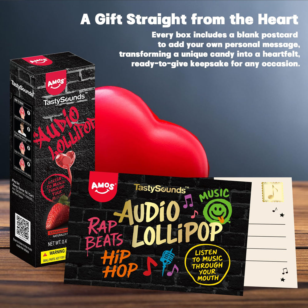 Amos caja regalo abierta con cuatro piruletas, ideal para compartir